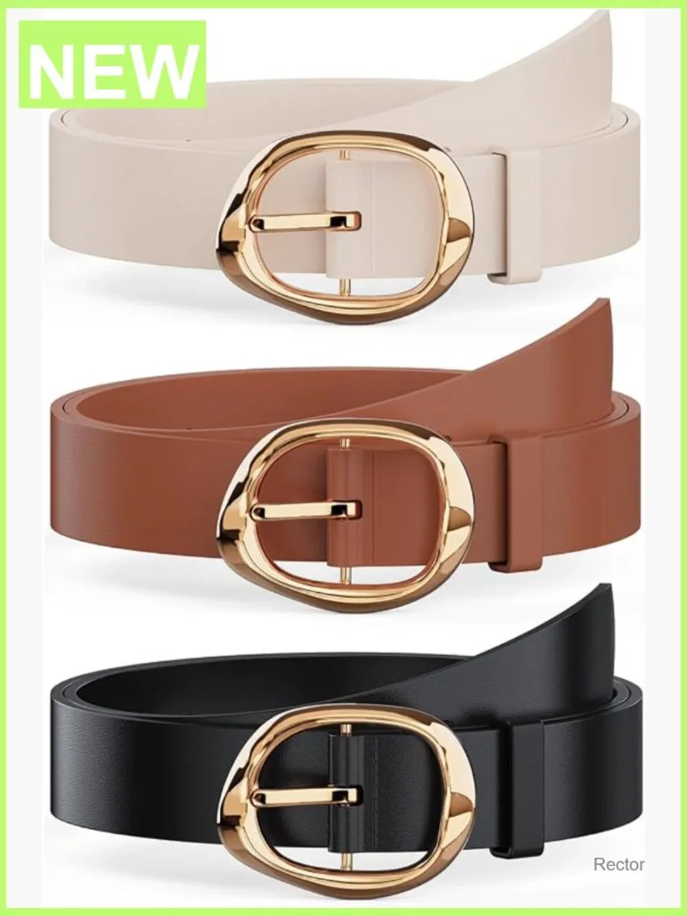 3pk Leather Belts for Women with Gold Buckle - Fashion Accessory Set